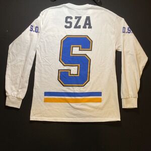 SZA TDE Hockey T-Shirt SOS Tour Top Dawg Entertainment White Blue Yellow Sz M LA